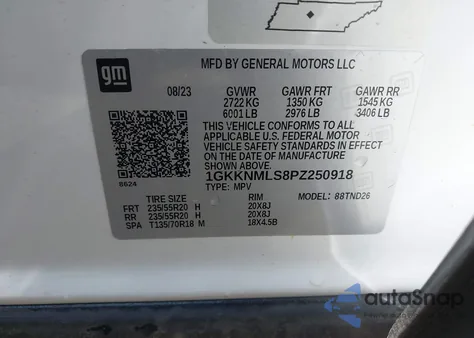 2023 GMC Acadia Fwd Slt z USA, uszkodzony, nr VIN 1GKKNMLS8PZ250918